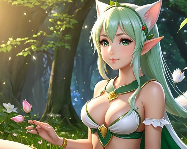 Fantastical character in a vibrant forest setting