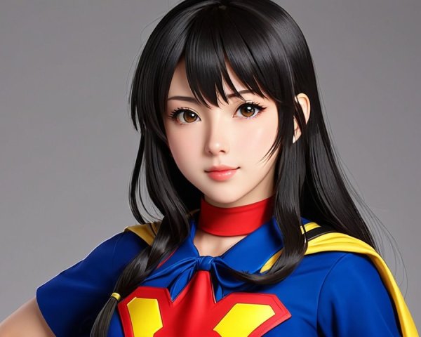 Confident Young Woman in Vibrant Superhero Costume