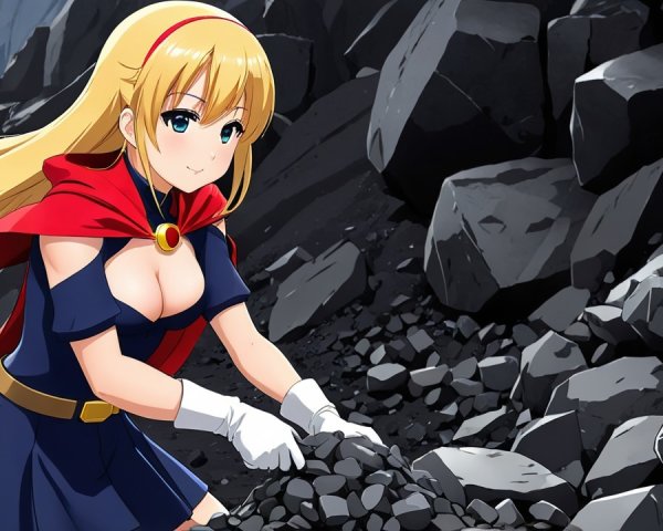 Cheerful Anime Character in Rocky Environment