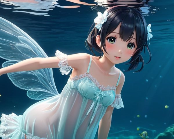 Whimsical Underwater Scene with a Fairy and Coral Reefs