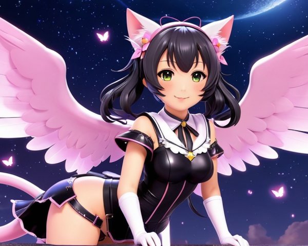 Whimsical Feline Character in Starry Night Setting