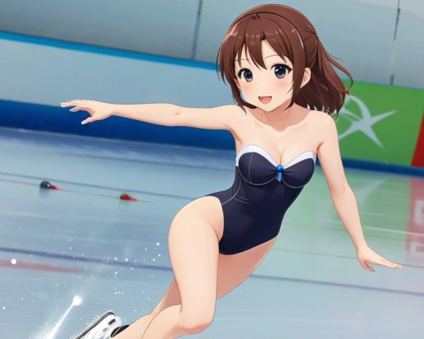 Young Female Figure Skater in Navy Blue Outfit