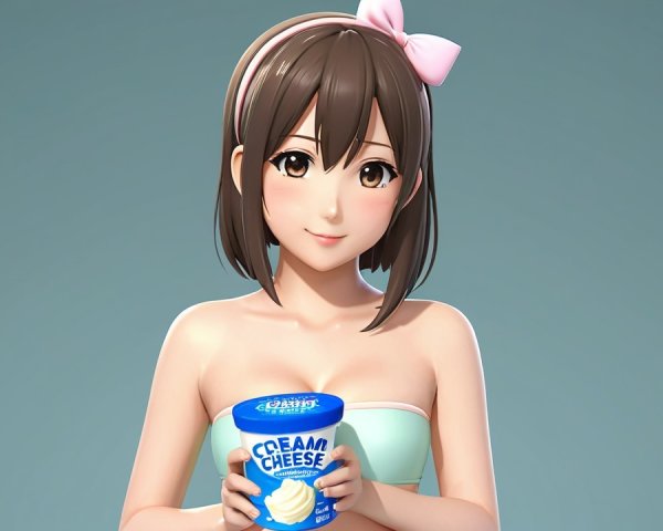 Young woman with cream cheese and cheerful expression