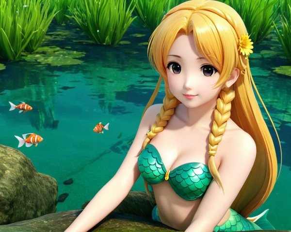 Whimsical Underwater Scene with Mermaid and Fish