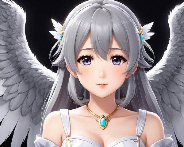 Celestial Figure with Silver Hair and Feathered Wings