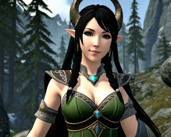 Fantasy Character in Lush Mountainous Landscape