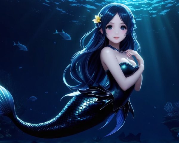 Mermaid Swimming in a Vibrant Underwater Scene