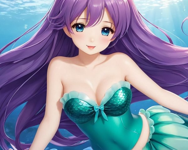 Vibrant Underwater Scene with Enchanting Mermaid