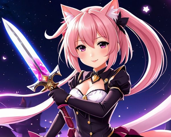 Anime Character with Pink Hair and Glowing Sword