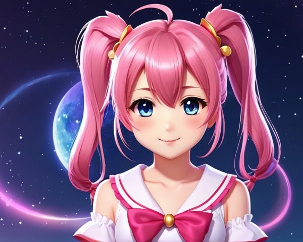 Animated Character with Pink Hair and Starry Background