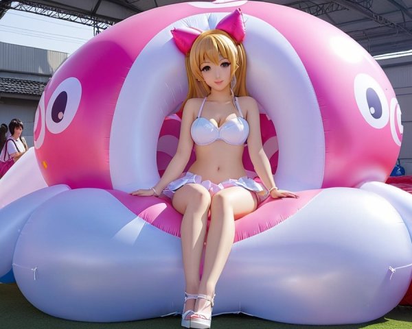 Inflatable Pink Octopus Structure in Outdoor Setting