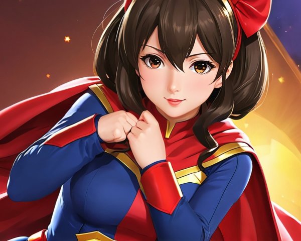 Confident Young Woman in Vibrant Superhero Costume