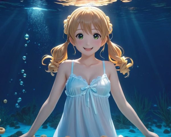 Underwater Scene of a Smiling Young Girl with Cheerios