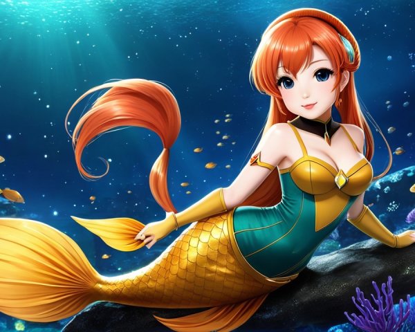 Vibrant Anime-Style Mermaid in Underwater Scene