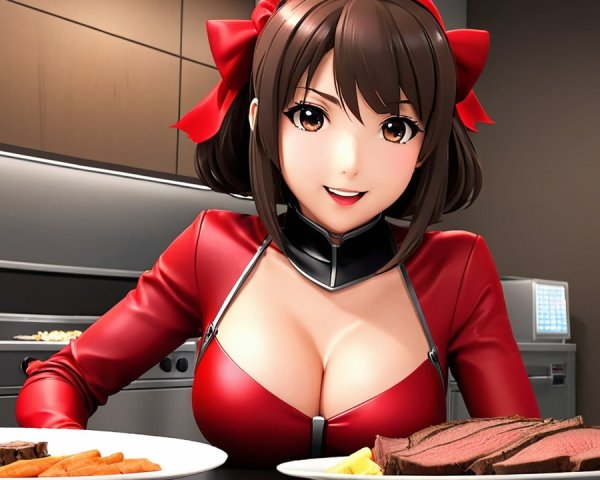 Digital Character in Modern Kitchen with Food Presentation