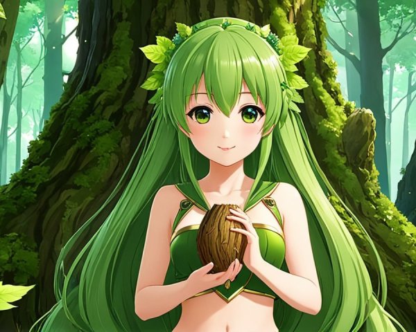 Anime-style character in vibrant forest setting