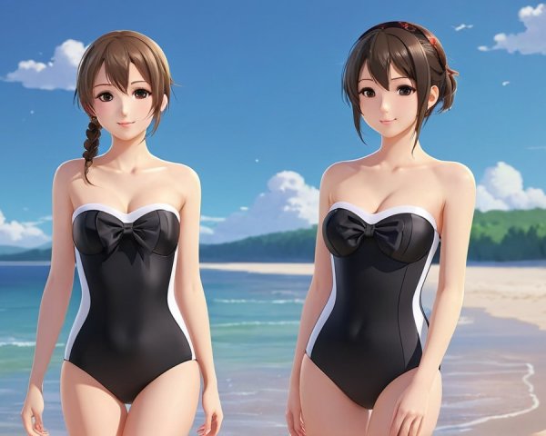 Stylized Female Characters on a Sunny Beach Scene