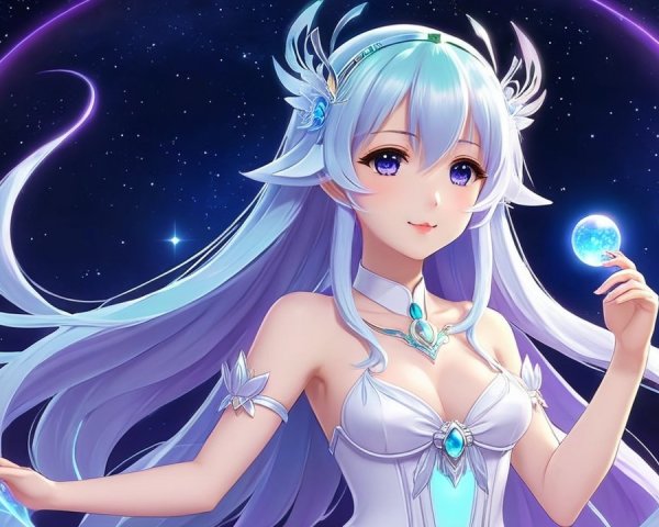 Fantastical Character in Cosmic Setting with Magical Elements