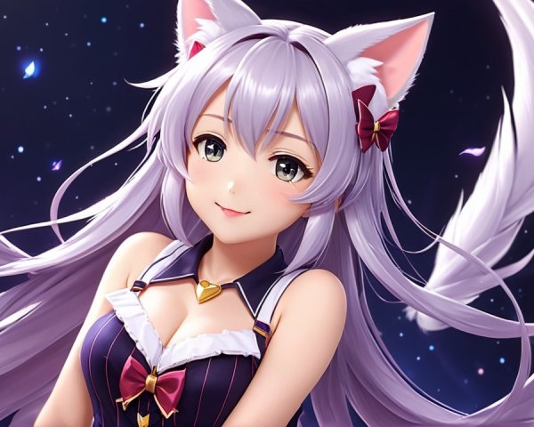 Anime Character with Silver Hair and Cat Ears