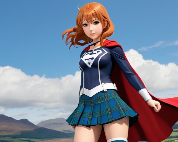 Confident Female Superhero in Scenic Landscape