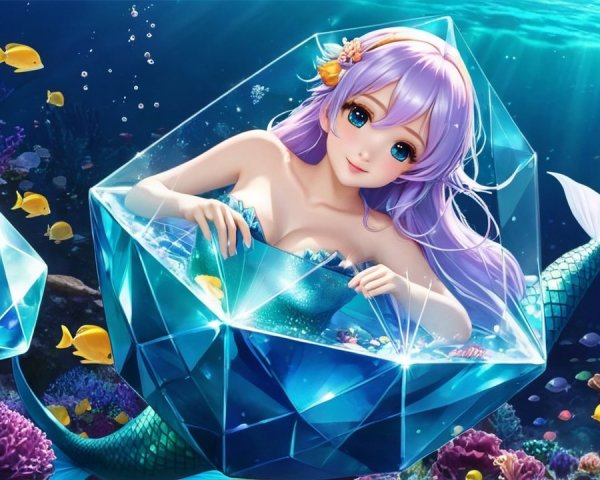 Whimsical Underwater Scene with Mermaid and Coral