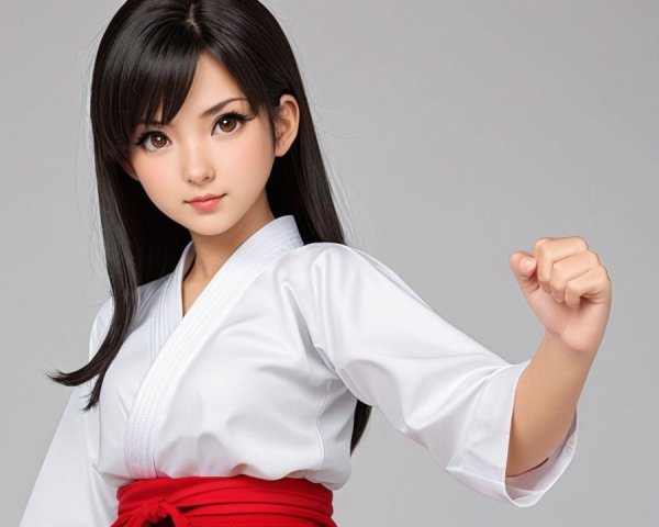 Young Martial Artist in White Uniform and Red Belt