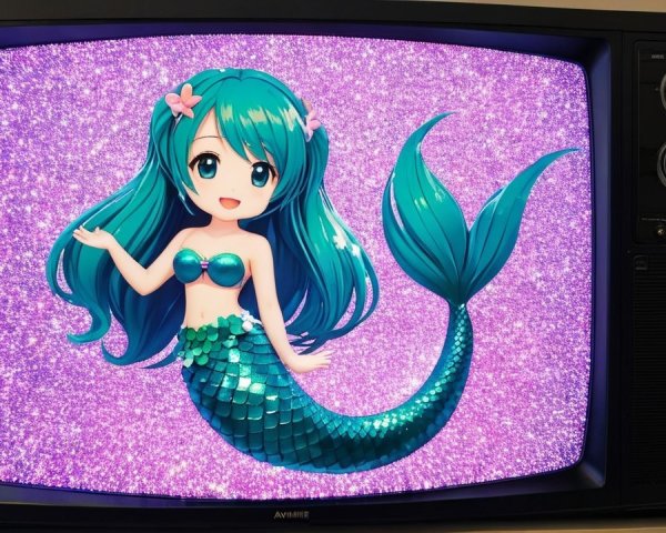 Vibrant Animated Mermaid Character on Vintage TV
