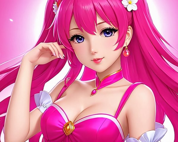 Vibrant Animated Character with Pink Hair and Outfit