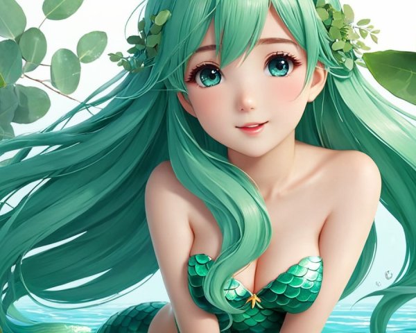 Animated Mermaid with Turquoise Hair in Aquatic Scene