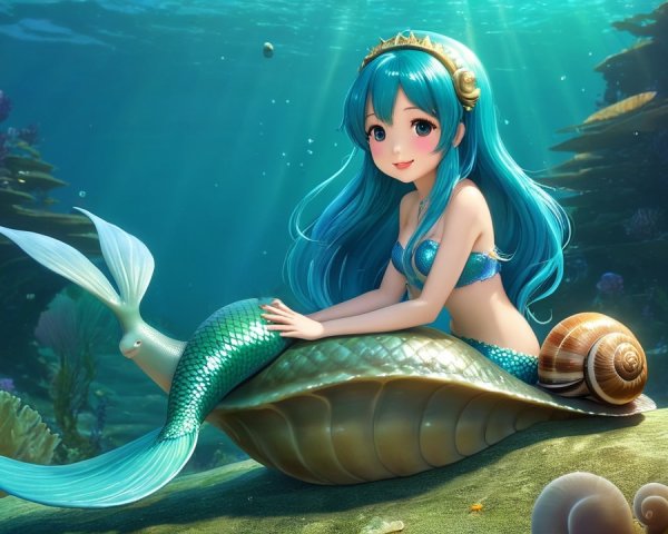 Vibrant Underwater Scene with a Charming Mermaid