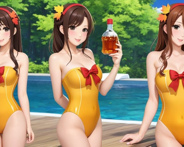 Animated Characters by Pool in Yellow Swimsuits