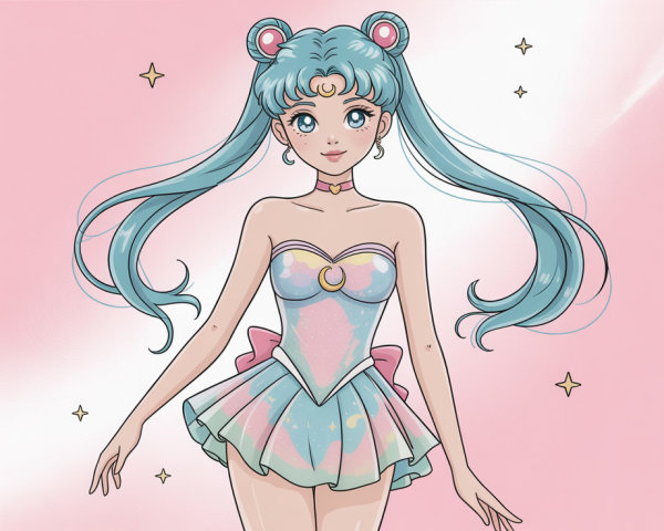 Anime Illustration of a Girl with Teal Odango Buns