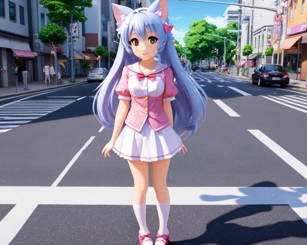 Vibrant City Street Scene with Anime Character