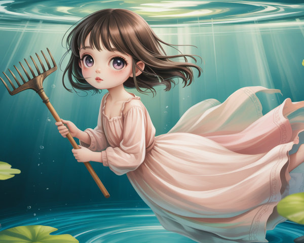Anime Fantasy Painting of Girl Swimming Underwater