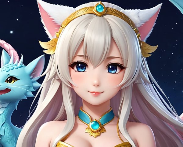 Mystical Character with Dragon in Starry Backdrop