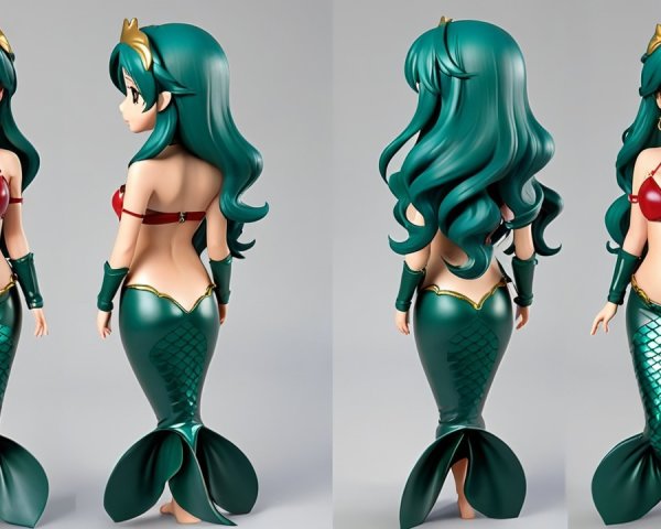 Stylized Mermaid Figurine with Emerald Hair and Tail