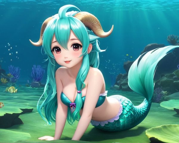 Vibrant Underwater Scene with Anime Mermaids and Coral