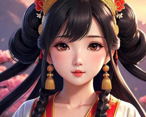 Young woman in traditional outfit with floral hair ornaments