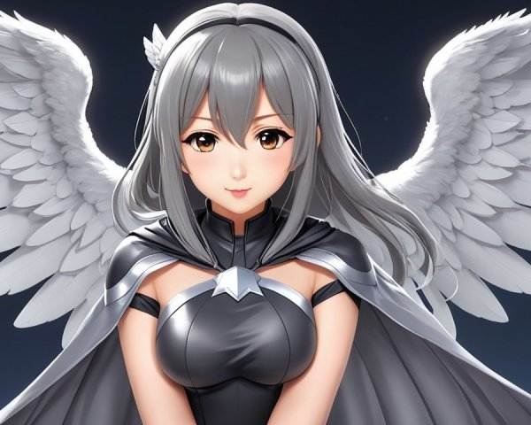 Character with Silver Hair and Elegant Wings in Night Sky