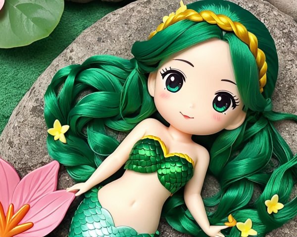 Mermaid Doll with Green Hair and Shimmering Tail