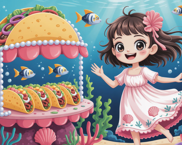 Anime Girl Swimming Near Taco Stand Underwater