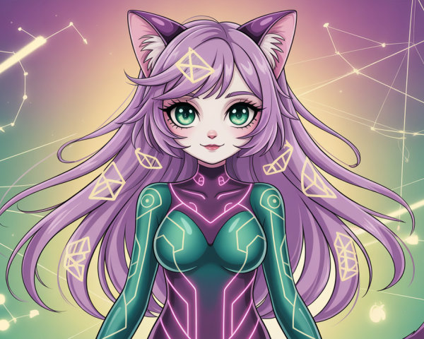 Futuristic Female Character with Cat Ears and Jumpsuit