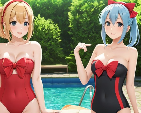 Cheerful Anime Girls by Pool in Stylish Swimsuits