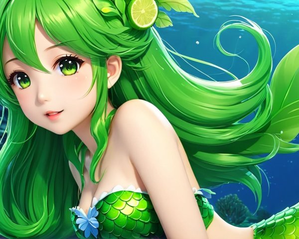 Vibrant Mermaid in Shimmering Underwater Setting