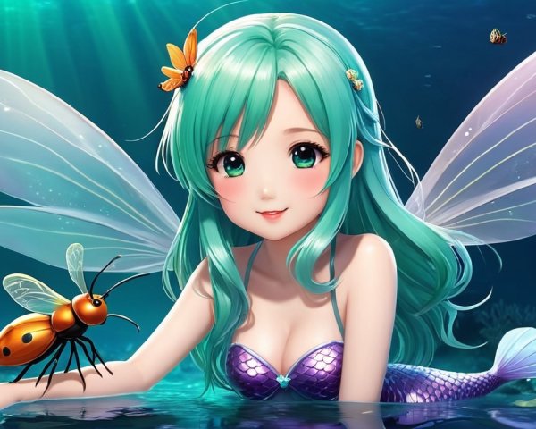 Whimsical Underwater Scene with Mermaid and Marine Life