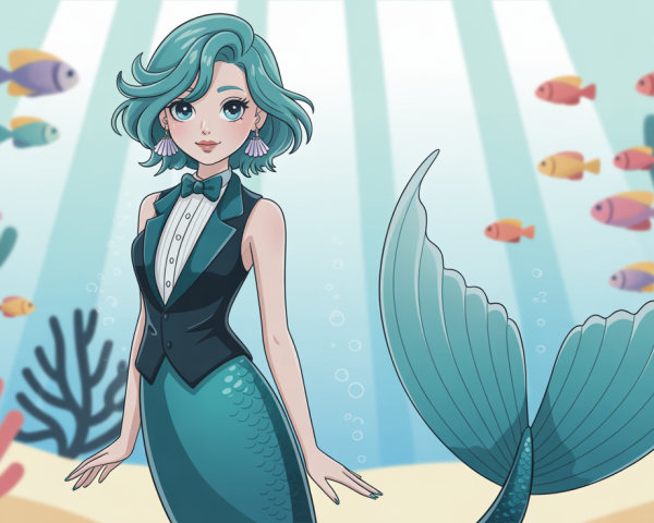 Anime Illustration of a Mermaid in a Tuxedo