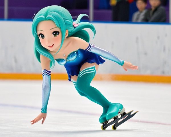 Vibrant Animated Character Ice Skating in Blue Outfit