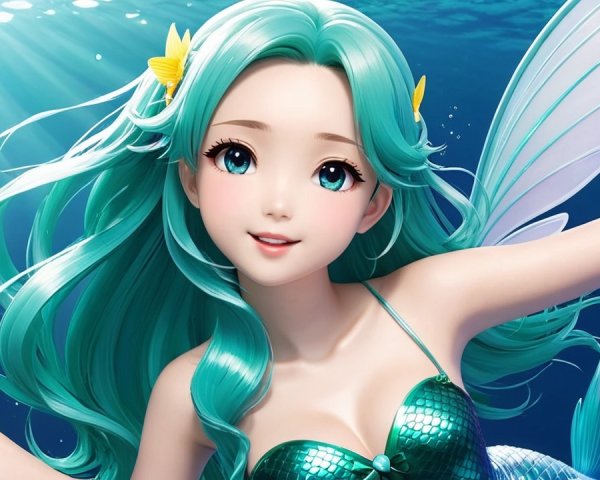 Vibrant Underwater Scene with a Captivating Mermaid