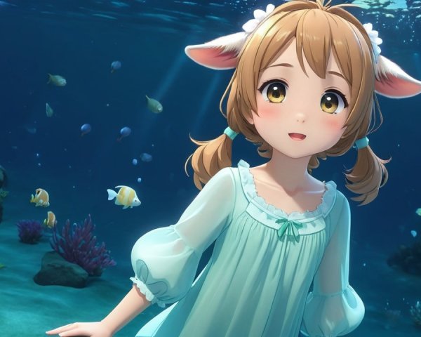 Cute animated character in vibrant underwater scene