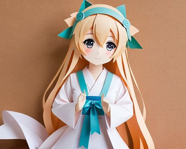 Charming Paper Doll in Traditional White Kimono